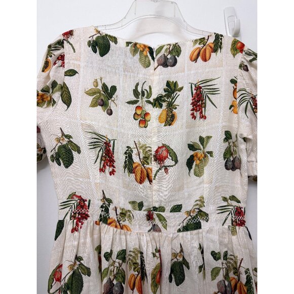 Agua Bendita Pomelo Frutas Mini Dress Linen White Fruit Floral Print XL - Picture 9 of 16